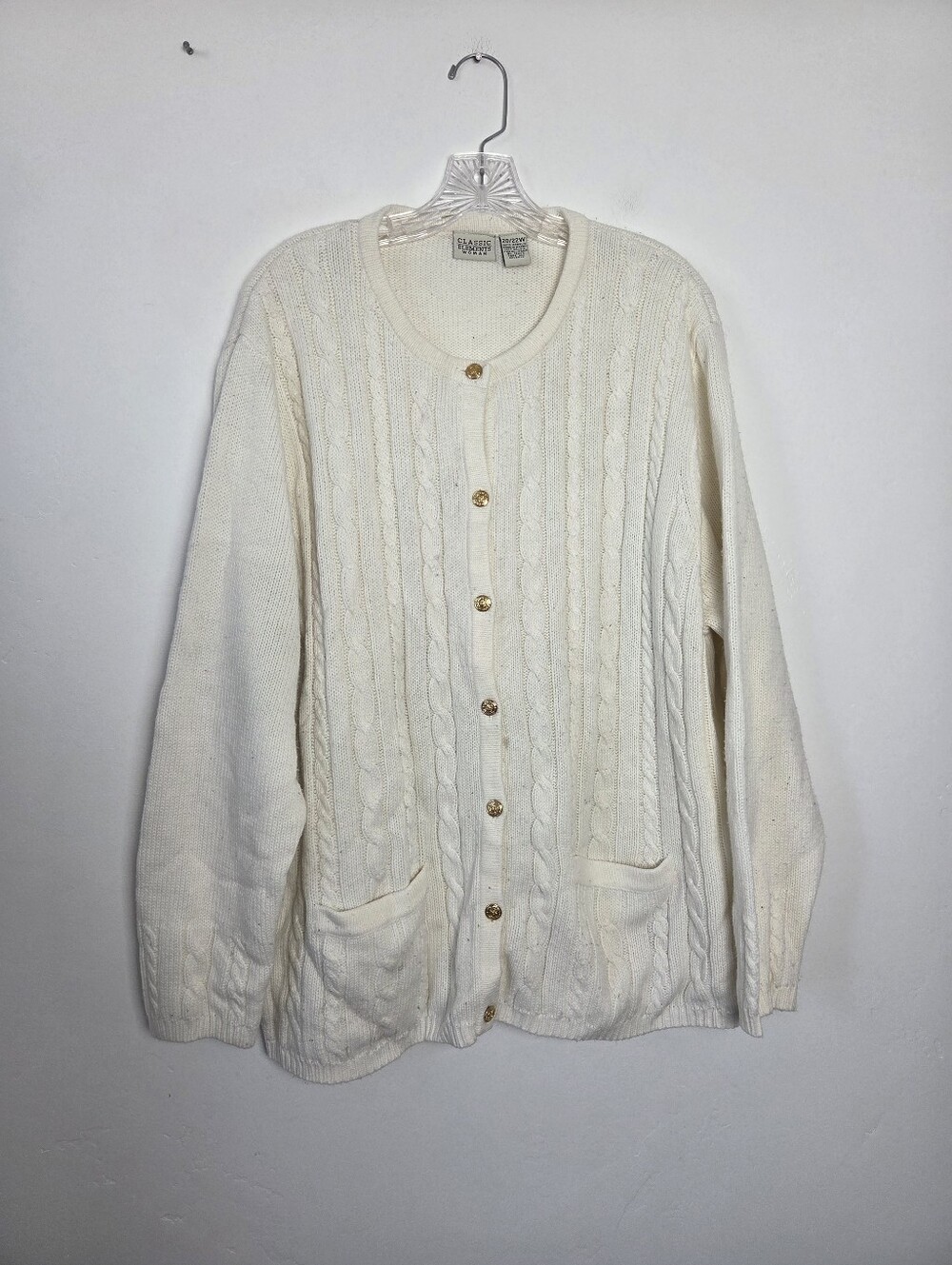Vintage Classic Elements Woman Plus Size 20W - 22W Cardigan Sweater White Cable